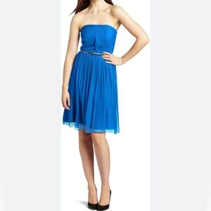 J Crew100%  blue silk chiffon strapless mini dress called Arabella